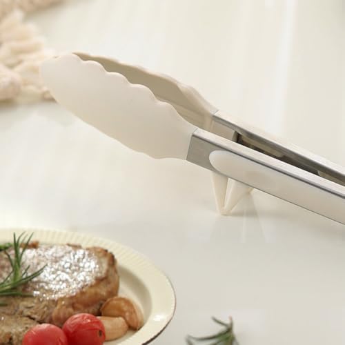 9" Kitchen Tongs for cooking with Silicone Tips, 3Pcs Serving Tongs, White