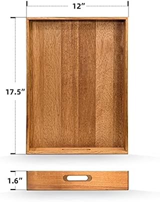 Acacia Wood Serving Tray with Handles (17 Inches) – Decorative Serving Trays Platter for Breakfast in Bed, Lunch, Dinner, Appetizers, Patio, Ottoman, Coffee Table, BBQ, Party –Great for Lap &Couch