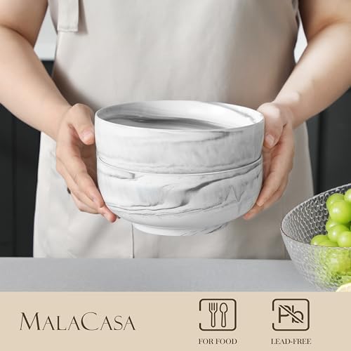 MALACASA Salad Soup Bowls Set of 2, 44 OZ Ceramic Bowls for Kitchen