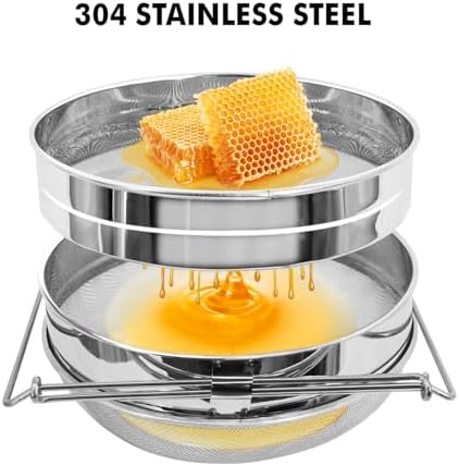 Stainless Steel Honey Strainer, Double Sieve Honey Filter, Honey Extractor Equipment for 5 Gallon Bucket Honey,Beekeeping Equipment Tools