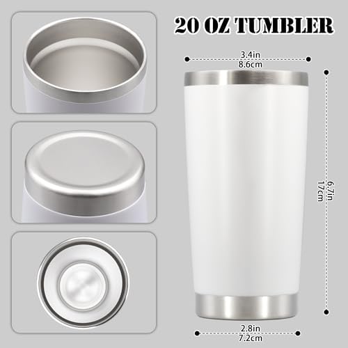 20 oz Tumbler Insulated Tumblers Stainless Steel Coffee Mug,White 6PCS