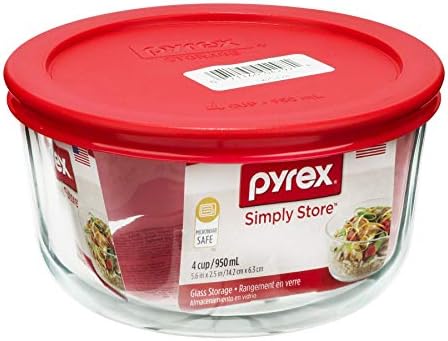 Pyrex Simply Store 4 Cup Glass Food Storage Container, BPA-Free Lids