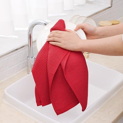 Homaxy 100% Cotton Waffle Weave Kitchen Dish Towels 4-Pack, Red