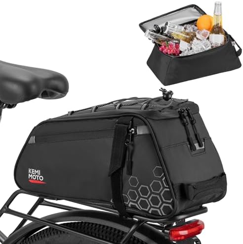 KEMIMOTO 11L Bike Rear Rack Bag, with 6L Removable Cooler Pouch