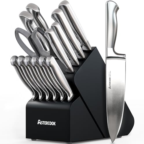 Astercook Knife Set 15 Piece German Steel Kitchen Knife Block Set