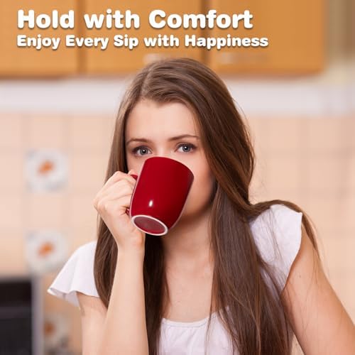 Large Ceramic Coffee Mugs Set of 4 16oz(475ml) Tea Cups Idea Gifts Red
