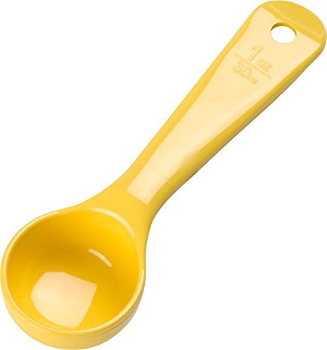 Carlisle FoodService Products 1 Ounce Solid Measuring Spoon – Flat Bottom – Portion Control Tool – Short Handle 6.5 ", Yellow, (Pack of 12)
