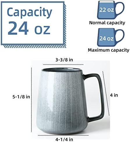 24 oz Large Ceramic Coffee mugs, Extra Large Cup, Big Handle (grey line)