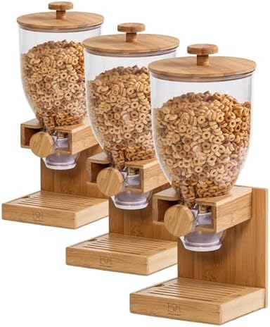 ZevrO Honey-Can-Do Bamboo Cereal Dispenser with Airtight Lid – Countertop Dry Food Dispenser for Kitchen Organization – Eco-Friendly Cereal Container for Pantry (Pack of 3)