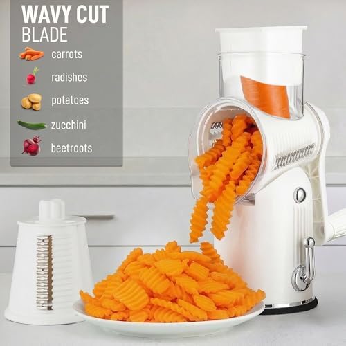 Rotary Cheese Grater Manual Hand Crank 5 Blade Shredder, Classic White