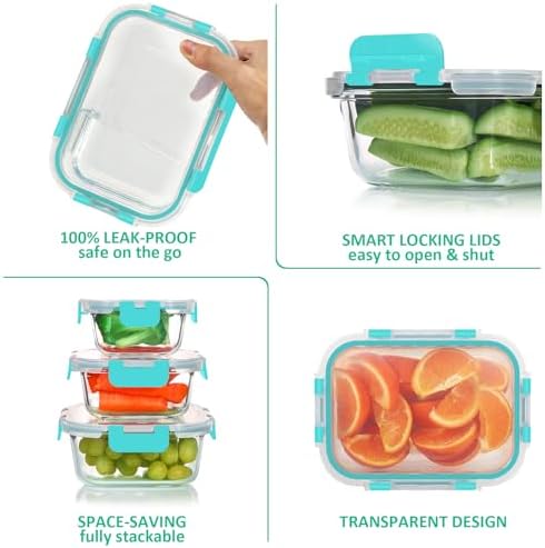 KOMUEE 24 Pieces Glass Food Storage Containers Set, Green