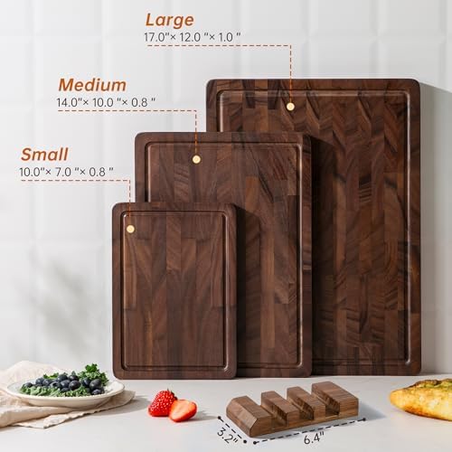 THETCHRY Walnut Wood Cutting Board Set, End Grain Cutting Board for Kitchen