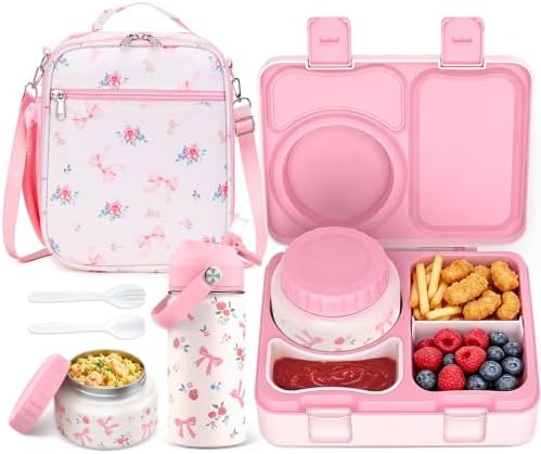 Kids Bento Box with Food Jar, Water Bottle, Lunch Bag, Floral