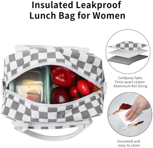 Lunch Bag Women Lunch Box for Women Adult Cute Insulated Lunch Bag Lager Cooler Lunch Tote Bags for Work Picnic (Beige-Gray Plaid)