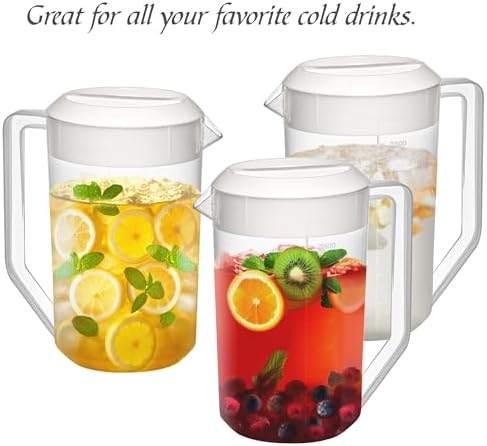 Amazing Abby - Kitchen Party - 4-Quart Plastic Pitcher (2-Pack), Unbreakable Water Pitcher with Lid, BPA-Free, Heat-Resistant, Dishwasher-Safe, Great for Both Iced and Hot Drinks, Indoors and Outdoors