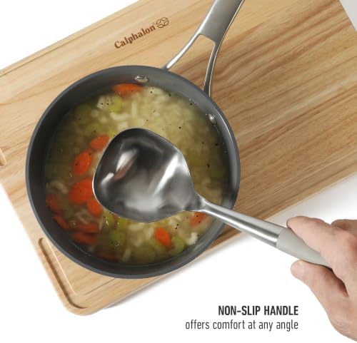 Calphalon Edge Soup Ladle, Stainless Steel Soup Ladle, Serving Ladle with Silicone Handle, Heat-Resistant Nonstick-Safe Kitchen Ladle for Soups, Sauces & Stews, Taupe
