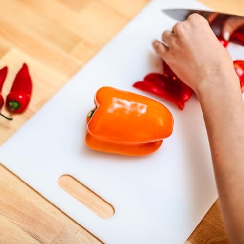 Dexas NSF Polysafe Cutting Board with Handle, 9.5 x 15 Inches, Reversible Non-Slip Kitchen Cutting Board, White