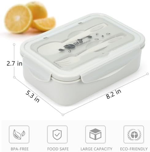 Bento Boxes for Adults - 1100 ML Lunch Box Container For Kids Women With Built-in Spoon & Fork - Durable for On-the-Go Meal, BPA-Free and Food-Safe Materials（White）