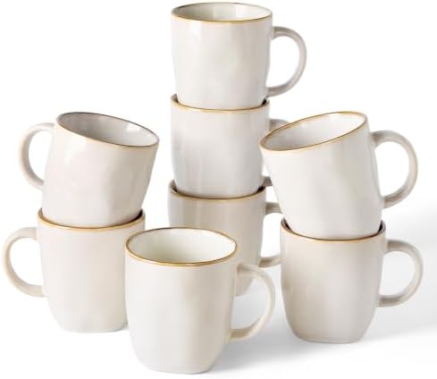 famiware Coffee Mugs Set of 8, Ocean Square 13oz Coffee Cup Set with Handle