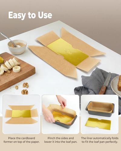 Bake Choice 100 Pcs Loaf Pan Liners for Baking Bread 9x5 Inch, Bread Pan Liners with Cardboard Formers, Non-Stick Pre Cut Unbleached Parchment Paper for Loaf Pan