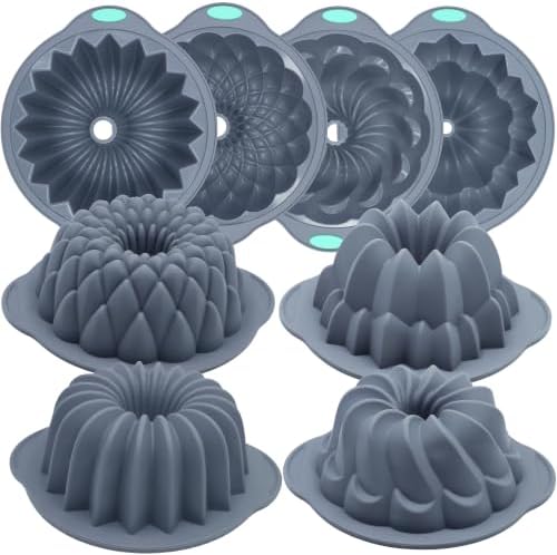 Tongjude 4 Pieces Silicone Cake Pan, Nonstick Silicone Cake Molds, Food Grade Silicone Bakeware for Jello, Cake, Pound Cake, Gelatin, Brownie and Bread, 10 Cups, Grey