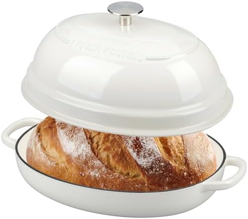 EDGING CASTING Enameled Oval Cast Iron Dutch Oven Pot with Lid, Bread Dutch Oven for Sourdough Bread Baking, Dutch Oven Bread, Bread Oven, 6QT, White