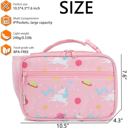 GYEUKHAM Insulated Lunch Box for School, Thermal Reusable Durable Freezable Lunch Bags for Kids Boys Girls Men Women - Small Soft Cooler Portable Lunch Tote Kit for Work Picnic Travel,Pink Unicorn