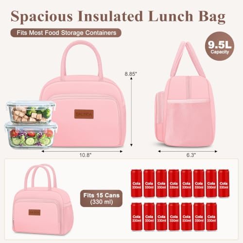 DALINDA Lunch Bag Lunch Box for Women Men, Insulated Lunch Bags Water-Resistant Cute Cooler Lunch Tote Bag, Reusable Large Capacity for Work Travel Picnic