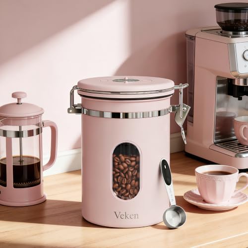 Veken Coffee Canister with Window, Airtight Stainless Steel Container, 22OZ