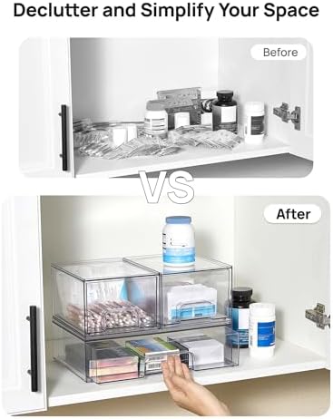Vtopmart Clear Stackable Storage Drawers Set of 5, Plastic Organizer Bins