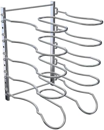 CAXXA Heavy Duty Pan Rack, Pot Lid Rack, Kitchen Cabinet Pantry Cookware Organizer Rack Holder with 5 Adjustable Dividers, Chrome (Pack of 2)