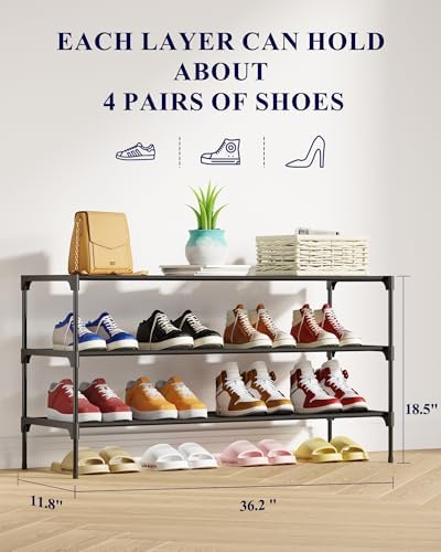 Kitsure Shoe Rack - Non-Woven Shoe Rack Shelf, 36.2" Wide - 3 Tier, Black