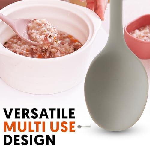 Multi Platinum Silicone Cooking Spoon for Baking, Scraping & Mixing, 100% Food Grade Colorful Silicone Kitchen & Serving Utensils, Heat Resistant, Non-Stick Cookware - 11.4 inch Warm Gray