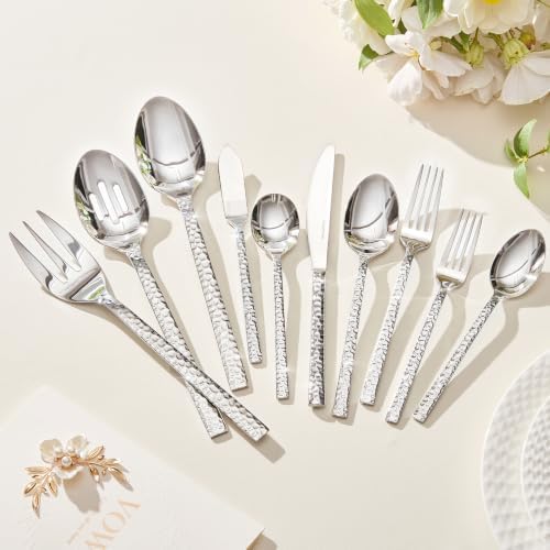 45 Piece Silverware Set with Serving Utensils, 18/10 Stainless Steel