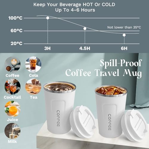 Insulated Travel Coffee Mug, Stainless Steel Coffee Cup with Leakproof Lid