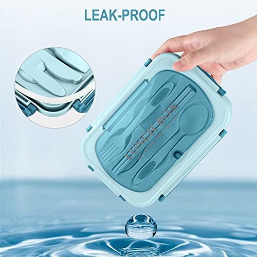 Bento Box for Adult, 1200 ML Lunch Containers, LeakProof Lunch Box with Utensils, BPA Free, 3 Compartment Bento Box Microwave Safe, Blue