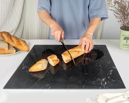 Kitchenville Glass Cutting Board 20”x16”: Tempered Glass Kitchen Counter Protector - Durable- Scratch-Resistant, Heat-Proof - Design 1 - Black Marble Effect