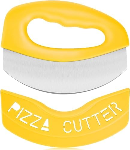 Urbanstrive Heavy Duty Stainless Steel Pizza Cutter with Cover, Super Sharp Blade Pizza Knife Pizza Cutter Rocker, Perfect Kitchen Gadgets for Pizza Cutting Home Essentials (Yellow)