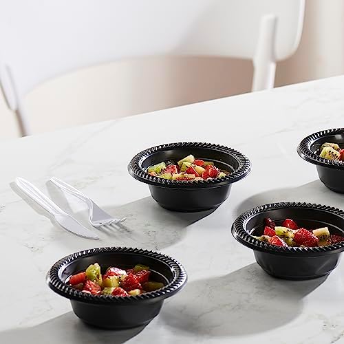 PLASTICPRO 800 PCS Black Plastic Bowls Light Weight 5 oz Small Plastic Soup Bowls Black Salad Dessert Plates Disposable for Party and Wedding