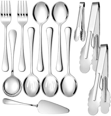 12-Pc Silver Serving Utensils Set, Serving Spoons for Buffet