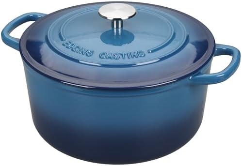 EDGING CASTING Enameled Cast Iron Dutch Oven with Sourdough Bread Baking Kit, Bread Dutch Oven with Lid, Includes Proofing Basket & Baking Tools, 5qt, Lake Blue