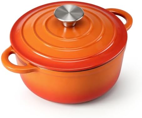 Leonyo 2-Quart Small Enameled Cast Iron Dutch Oven Pot with Lid, Orange