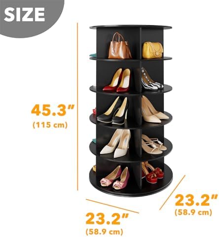 SpaceAid 5 Tier Rotating Shoe Rack Tower, Spinning Shoe Display Lazy Susan, Revolving 360 Shoe Rack Storage Round Carousel, Vertical Handbag Rotate Shoes Closet Organization (5-Tier Black)