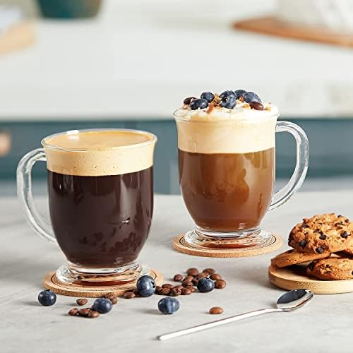 Mfacoy Glass Coffee Mugs Set of 6, Clear Large Coffee Mug 15 Oz With Handles for Hot Beverages, Clear Mugs for Tea, Cappuccino, Latte, Espresso Coffee, Juice, Glass Coffee Cups