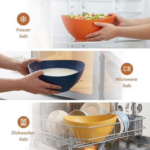 Homienly 60oz Wheat Straw Bowls Set of 6 Salad Bowls Large Popcorn Bowl Unbreakable Serving Bowls Microwave & Dishwasher Safe Bowl Set Centerpiece Bowls for Kitchen, Party, Decor, Camping (Multi)