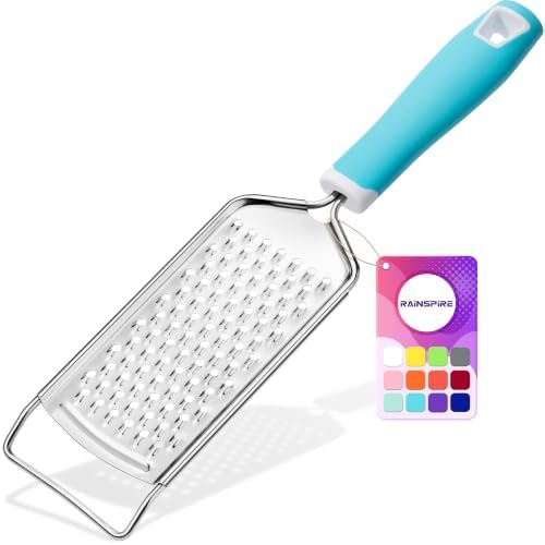 Rainspire Professional Cheese Graters for Kitchen Stainless Steel Handheld, Metal Lemon Zester Grater With Handle For Cheese, Chocolate, Spices, Kitchen Gadgets Tools, Soft Grip Handle (Blue)