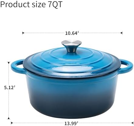 7-QT Enameled Cast Iron Round Dutch Oven With Lid,Oven safe,Blue