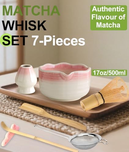 JBER Matcha Whisk Set, 7PCS Matcha Set with Bamboo Whisk and Ceramic Bowl