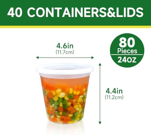 Dealusy 40 Set 24 oz Deli Containers with Lids