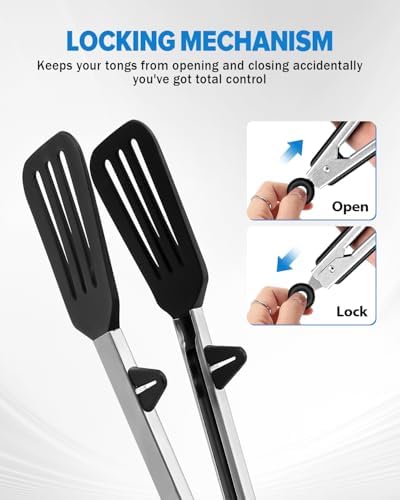 Kitchen Tongs for Cooking, Stainless Steel, Non Scratch Silicone Tip,3 Pack